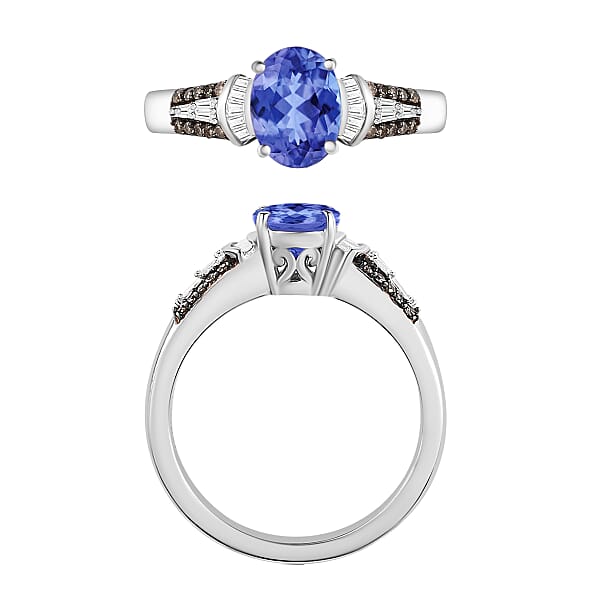 Luxoro Premium Tanzanite And G-H I1 Diamond 1.60 Ctw Ring In 14K White Gold (Del. In 10-12 Days)