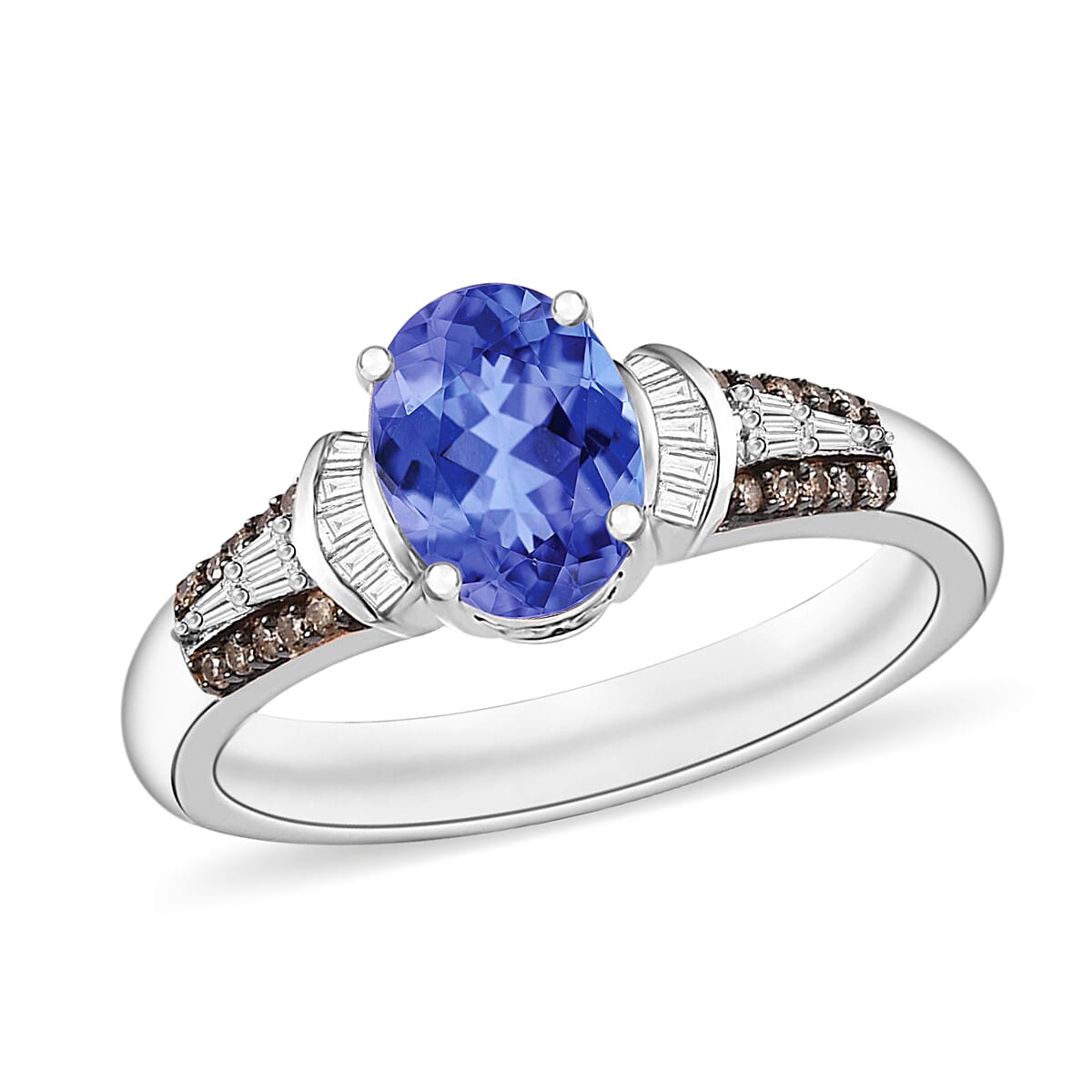 Luxoro Premium Tanzanite and G-H I1 Diamond 1.60 ctw Ring in 14K White Gold (Del. in 10-12 Days)