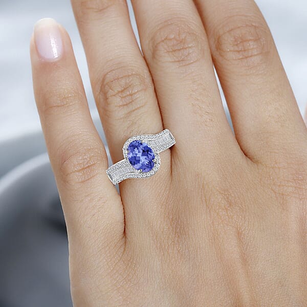 Luxoro Premium Tanzanite And G-H I1 Diamond 1.70 Ctw Ring In 14K White Gold 4.20 Grams (Del. In 10-12 Days)