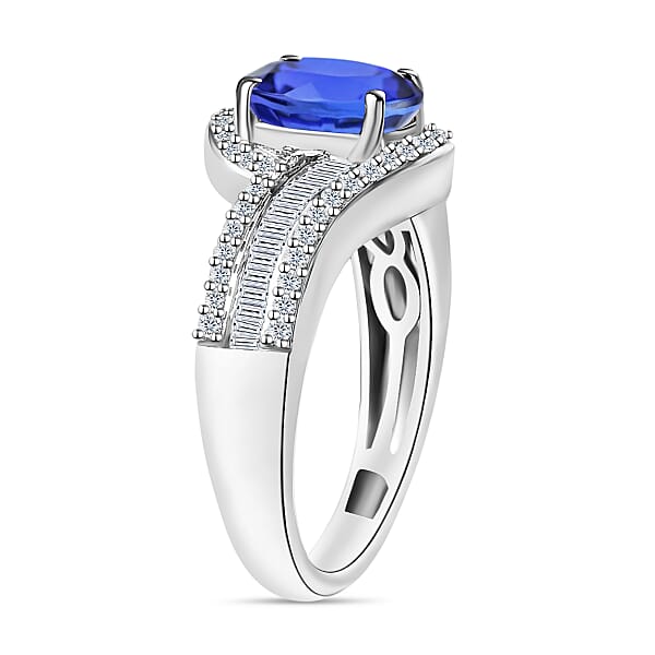 Luxoro Premium Tanzanite And G-H I1 Diamond 1.70 Ctw Ring In 14K White Gold 4.20 Grams (Del. In 10-12 Days)