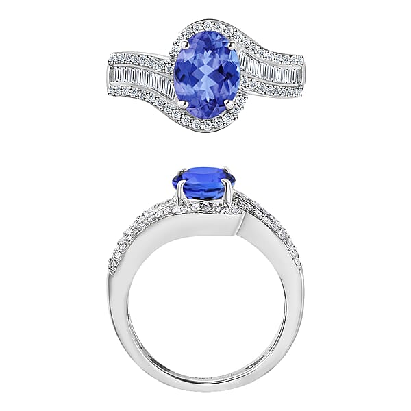 Luxoro Premium Tanzanite And G-H I1 Diamond 1.70 Ctw Ring In 14K White Gold 4.20 Grams (Del. In 10-12 Days)