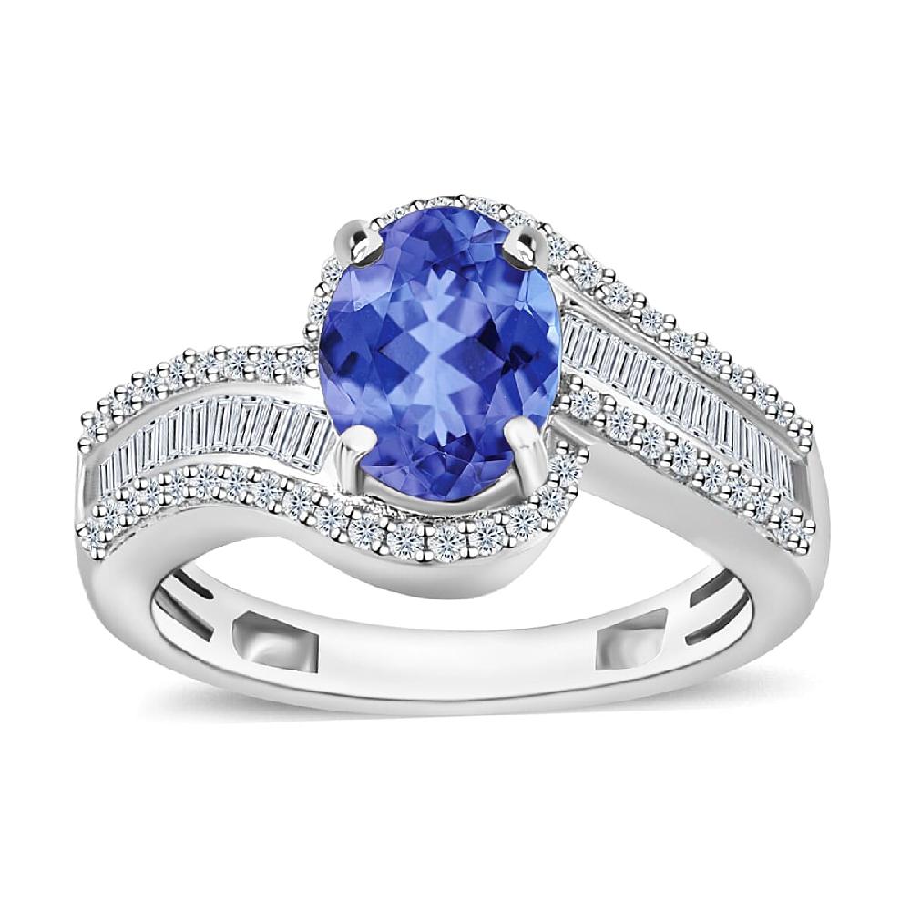 Luxoro Premium Tanzanite and G-H I1 Diamond 1.70 ctw Ring in 14K White Gold 4.20 Grams (Del. in 10-12 Days)