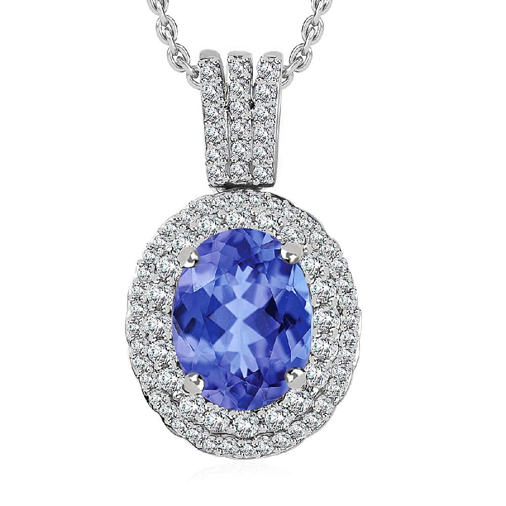 Luxoro Premium Tanzanite and G-H I1 Diamond 2.42 ctw Pendant Necklace 20 Inches in 14K White Gold (Del. in 10-12 Days)
