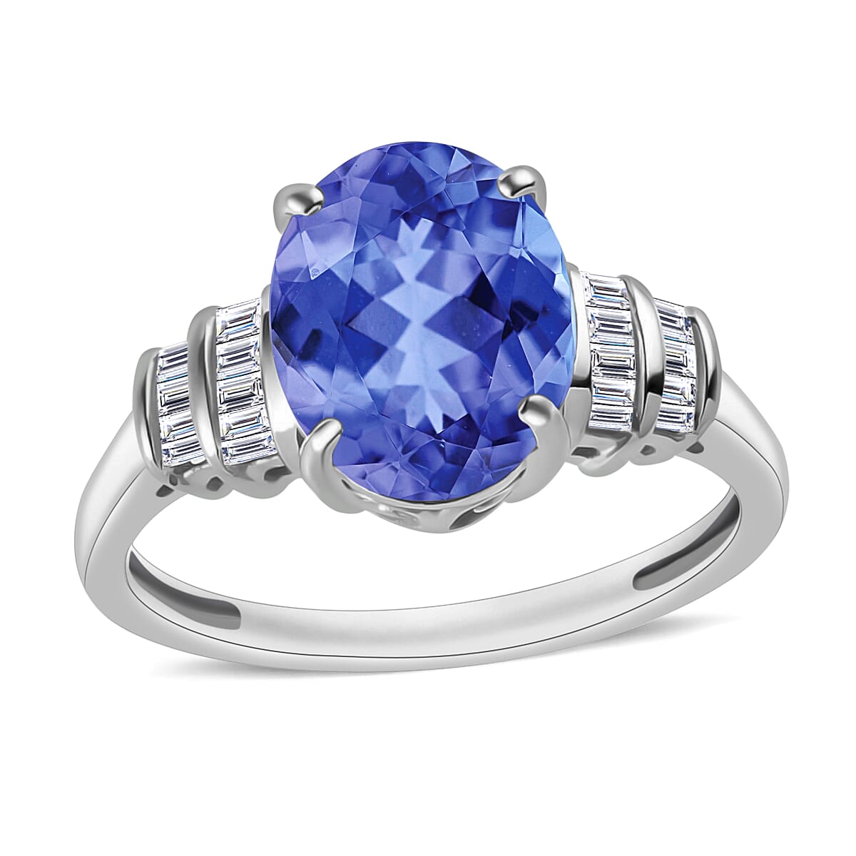 Luxoro Premium Tanzanite and G-H I1 Diamond 3.15 ctw Ring in 14K White Gold (Del. in 10-12 Days)