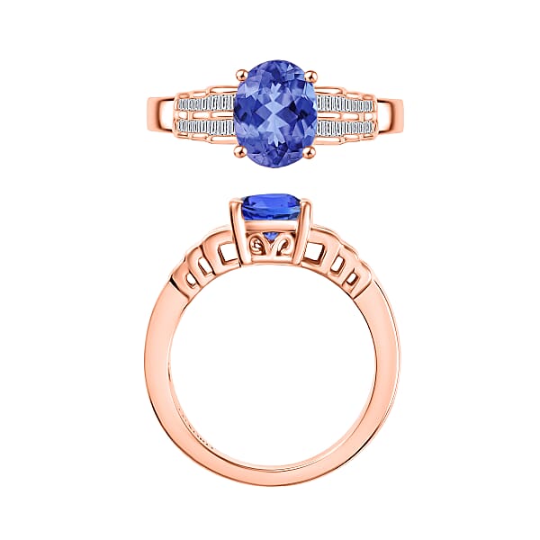 Luxoro Premium Tanzanite And G-H I2 Diamond 2.10 Ctw Ring In 10K Rose Gold (Del. In 10-12 Days)