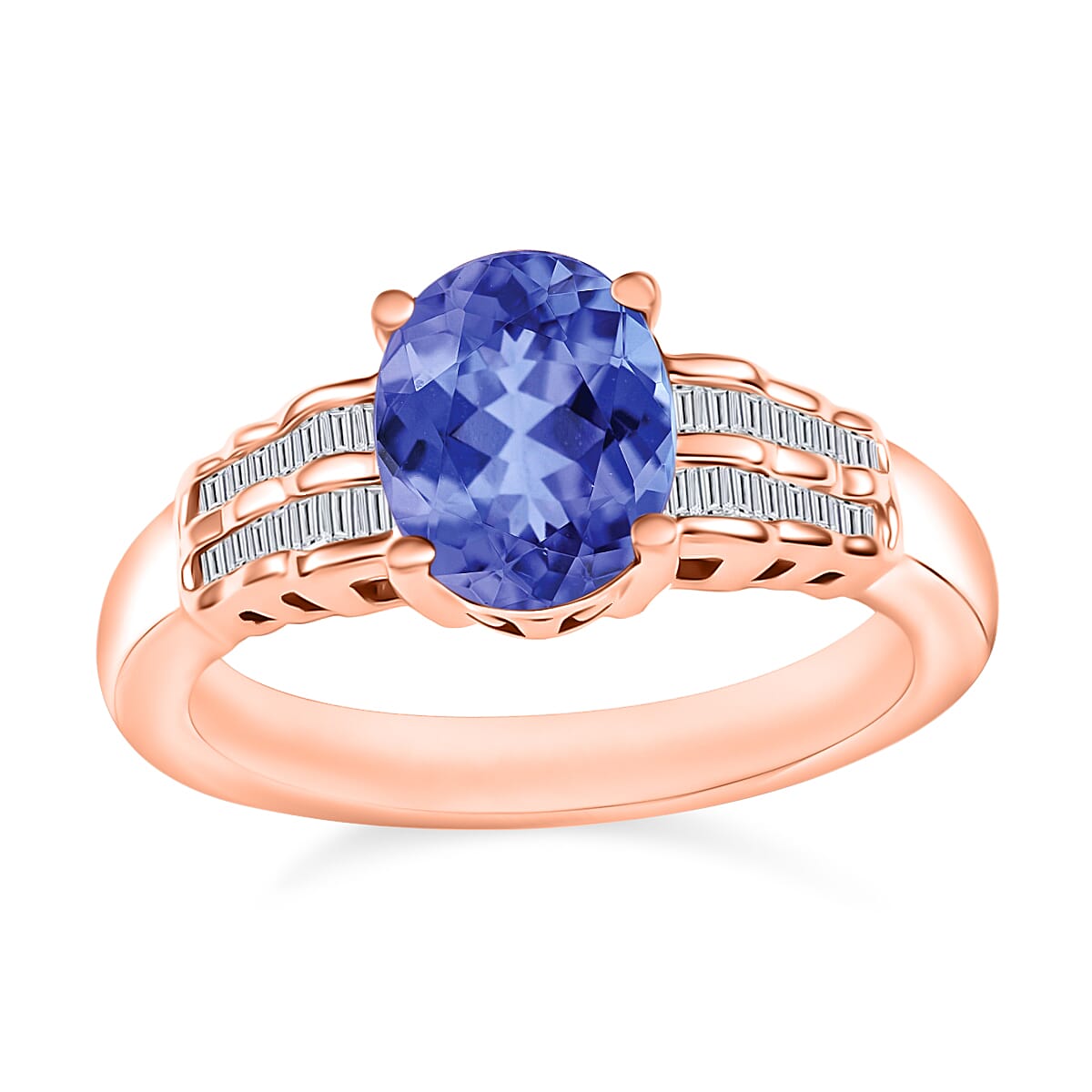 Luxoro Premium Tanzanite and G-H I2 Diamond 2.10 ctw Ring in 10K Rose Gold (Del. in 10-12 Days)