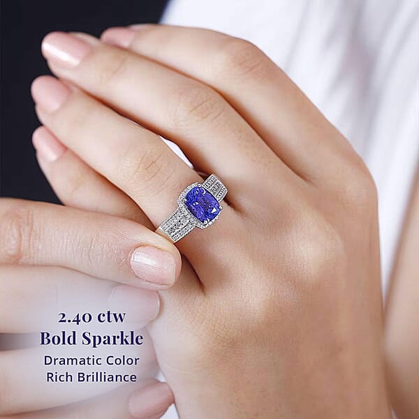 Luxoro Premium Tanzanite And G-H I2 Diamond 2.40 Ctw Cocktail Ring In 14K White Gold