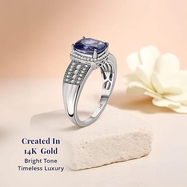 Luxoro Premium Tanzanite And G-H I2 Diamond 2.40 Ctw Cocktail Ring In 14K White Gold