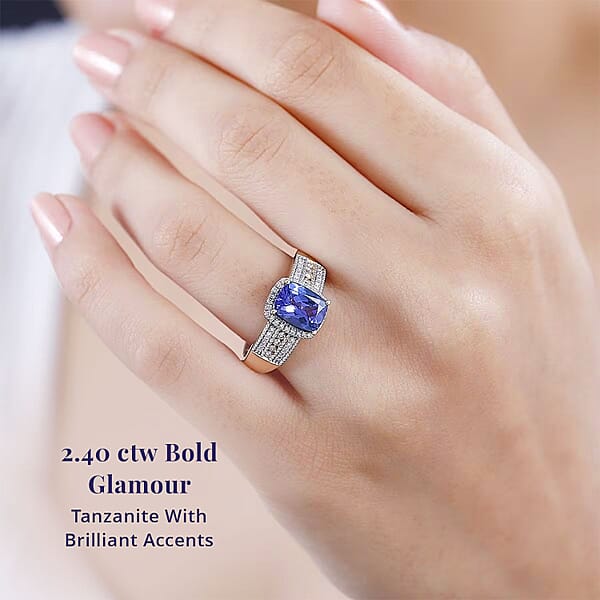 Luxoro Premium Tanzanite And G-H I2 Diamond 2.40 Ctw Cocktail Ring In 14K Yellow Gold