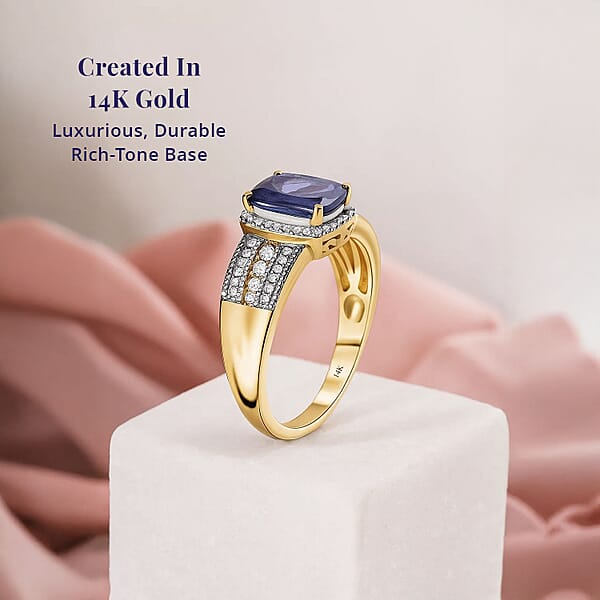 Luxoro Premium Tanzanite And G-H I2 Diamond 2.40 Ctw Cocktail Ring In 14K Yellow Gold