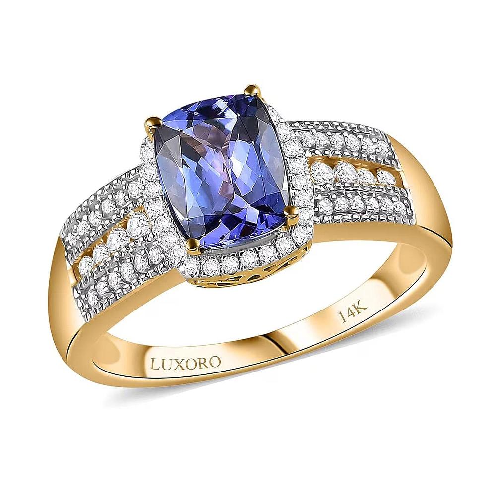 Luxoro Premium Tanzanite and G-H I2 Diamond 2.40 ctw Cocktail Ring in 14K Yellow Gold