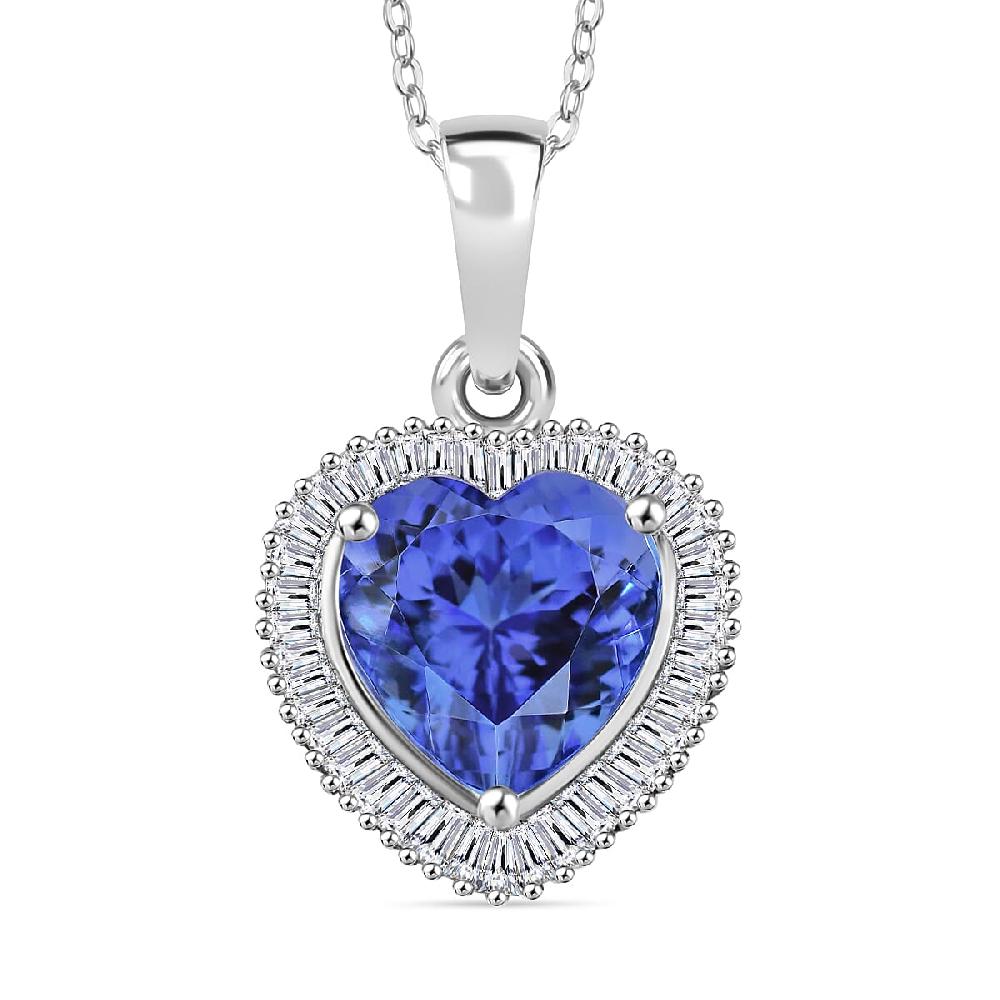 Luxoro Premium Tanzanite and G-H I2 Diamond 2.40 ctw Heart Pendant Necklace 20 Inches in 14K White Gold (Del. in 10-12 Days)