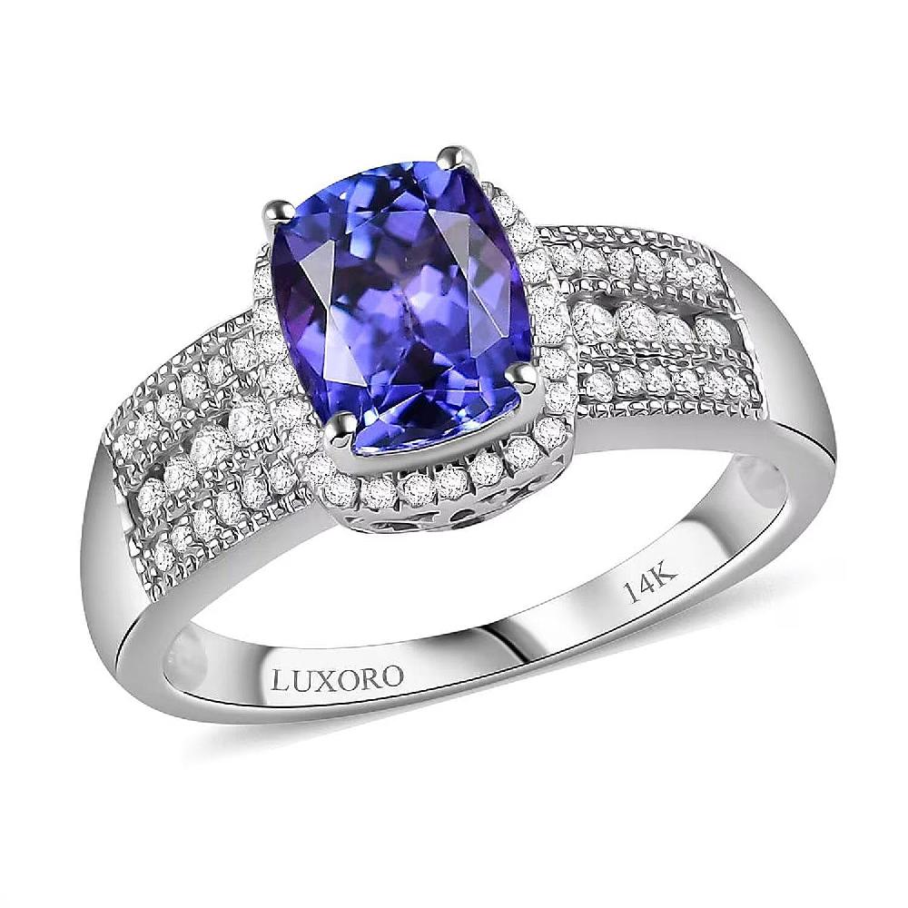 Luxoro Premium Tanzanite and G-H I2 Diamond 2.40 ctw Cocktail Ring in 14K White Gold