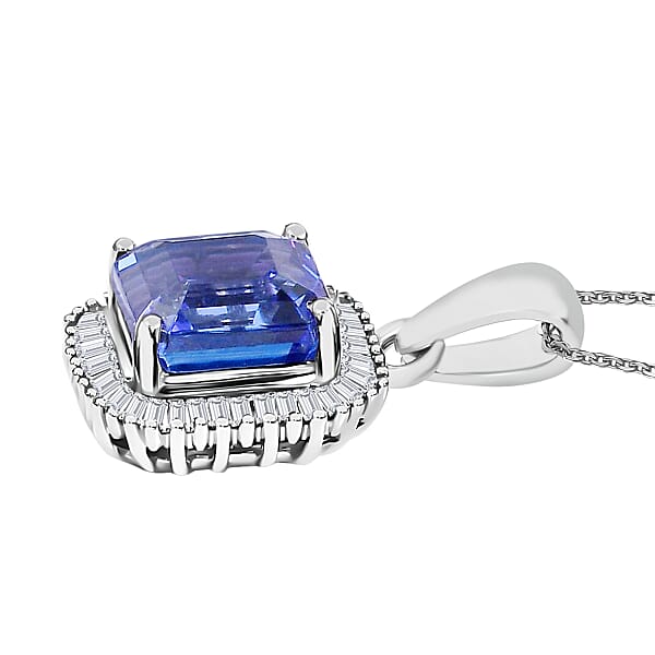 Luxoro Premium Tanzanite And G-H I2 Diamond 2.84 Ctw Pendant Necklace 20 Inches In 14K White Gold (Del. In 10-12 Days)