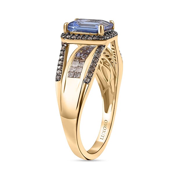 Luxoro Premium Tanzanite And I2 Natural Champagne Diamond 2.05 Ctw Bridge Ring In 10K Yellow Gold