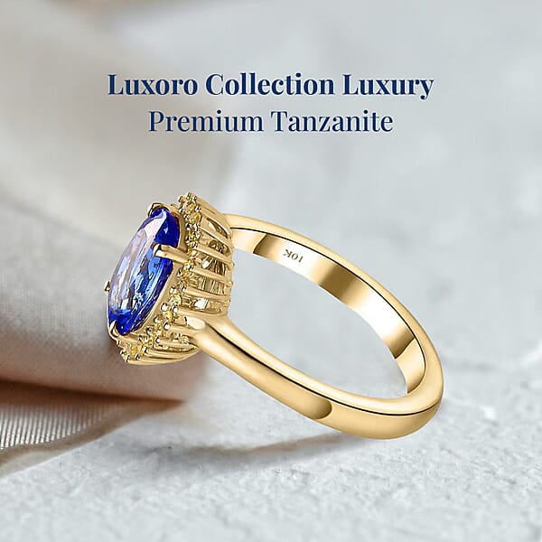 Luxoro Premium Tanzanite And I3 Natural Yellow Diamond 3.00 Ctw Sunburst Ring In 10K Yellow Gold