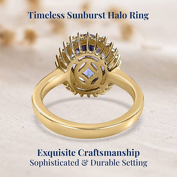 Luxoro Premium Tanzanite And I3 Natural Yellow Diamond 3.00 Ctw Sunburst Ring In 10K Yellow Gold