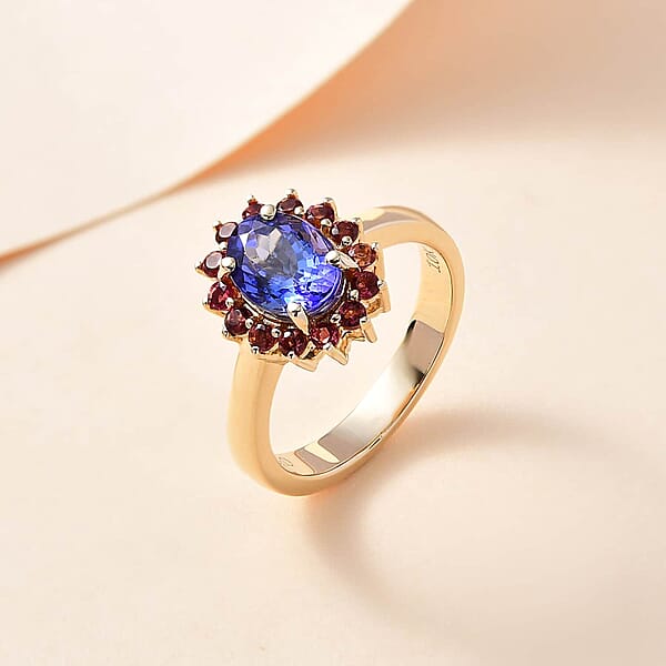 Luxoro Premium Tanzanite And Ofiki Rubellite 1.75 Ctw Patriotic Pride Ring In 10K Yellow Gold
