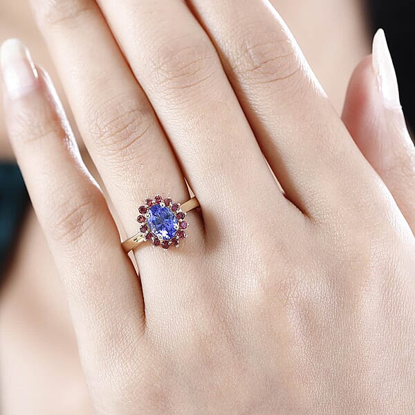Luxoro Premium Tanzanite And Ofiki Rubellite 1.75 Ctw Patriotic Pride Ring In 10K Yellow Gold