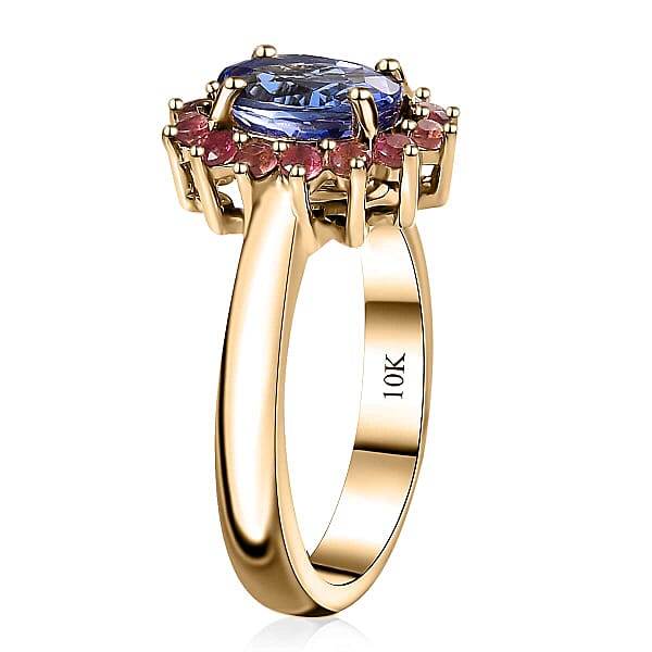 Luxoro Premium Tanzanite And Ofiki Rubellite 1.75 Ctw Patriotic Pride Ring In 10K Yellow Gold