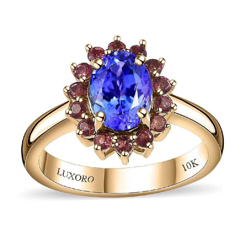 Luxoro Premium Tanzanite and Ofiki Rubellite 1.75 ctw Patriotic Pride Ring in 10K Yellow Gold