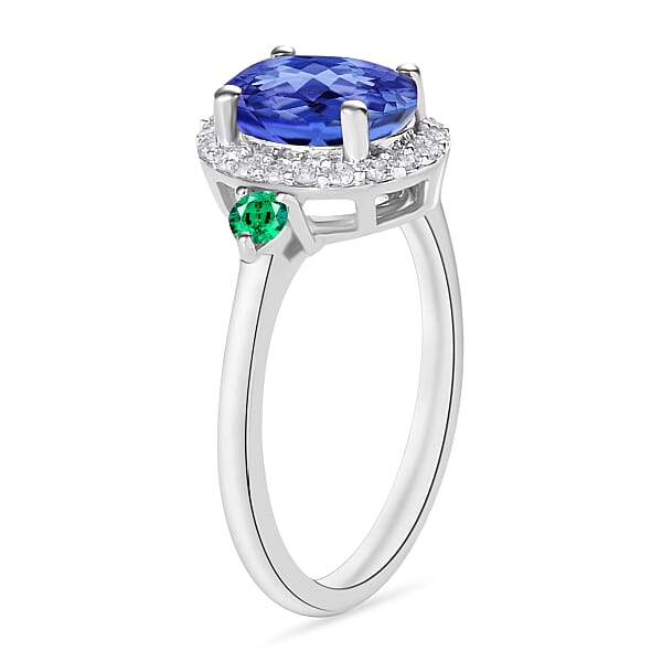 Luxoro Premium Tanzanite Boyaca Colombian Emerald And G-H I1 Diamond 1.60 Ctw Ring In 14K White Gold (Del. In 10-12 Days)