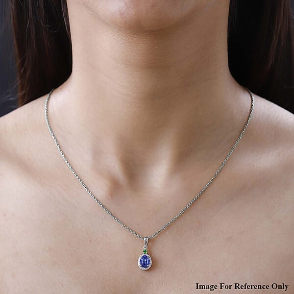 Luxoro Premium Tanzanite Boyaca Colombian Emerald And G-H I1 Diamond 1.60 Ctw Pendant Necklace 20 Inches In 14K White Gold (Del. In 10-12 Days)
