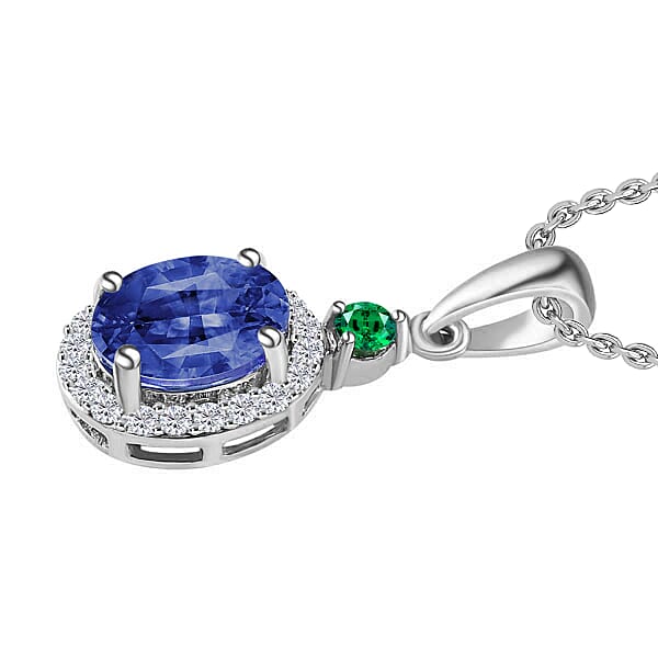 Luxoro Premium Tanzanite Boyaca Colombian Emerald And G-H I1 Diamond 1.60 Ctw Pendant Necklace 20 Inches In 14K White Gold (Del. In 10-12 Days)