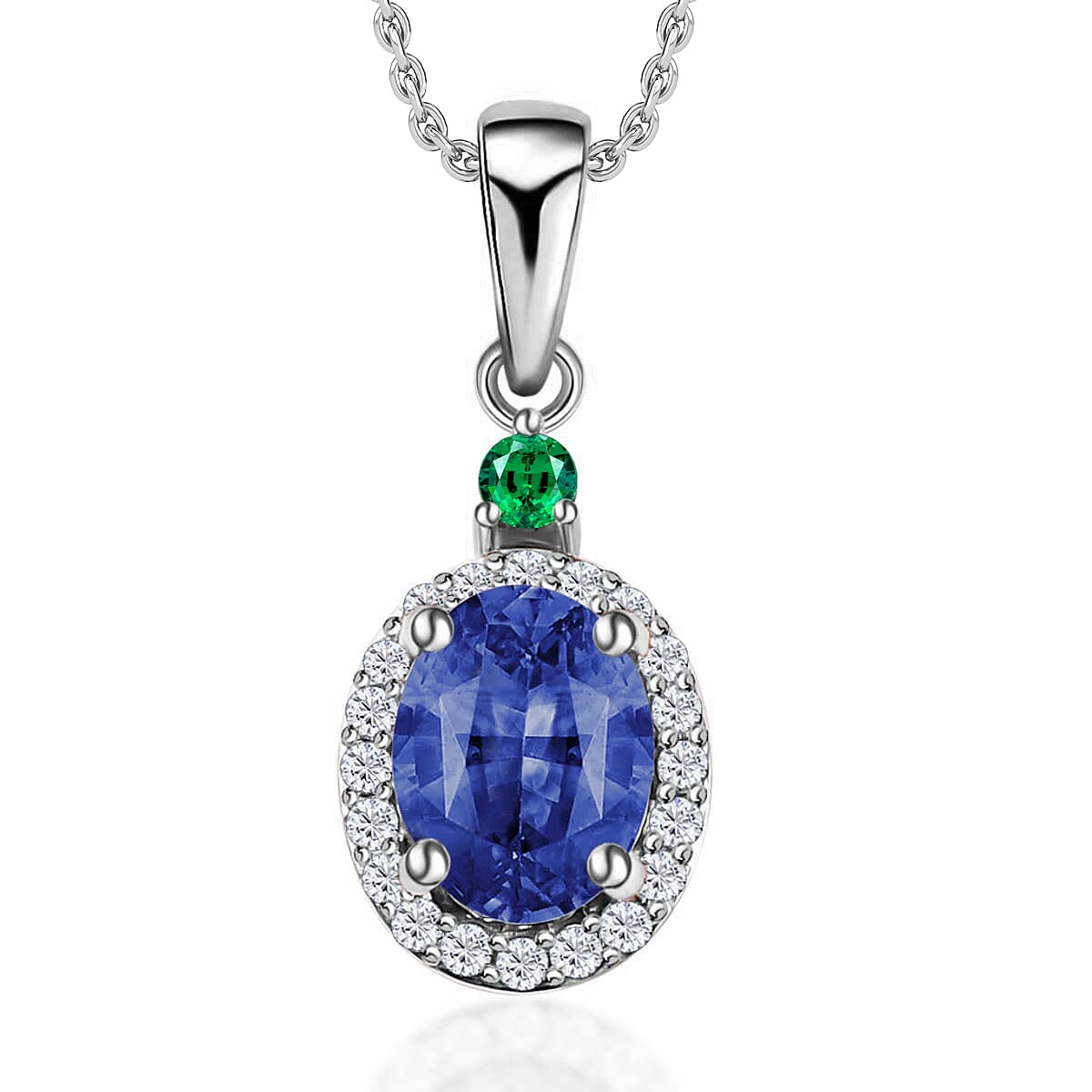Luxoro Premium Tanzanite Boyaca Colombian Emerald and G-H I1 Diamond 1.60 ctw Pendant Necklace 20 Inches in 14K White Gold (Del. in 10-12 Days)