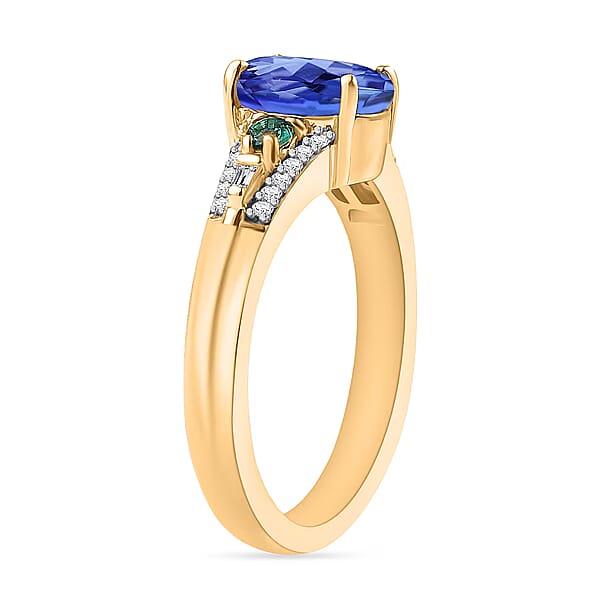 Luxoro Premium Tanzanite Boyaca Colombian Emerald And G-H I2 Diamond 1.82 Ctw Ring In 10K Yellow Gold (Del. In 10-12 Days)