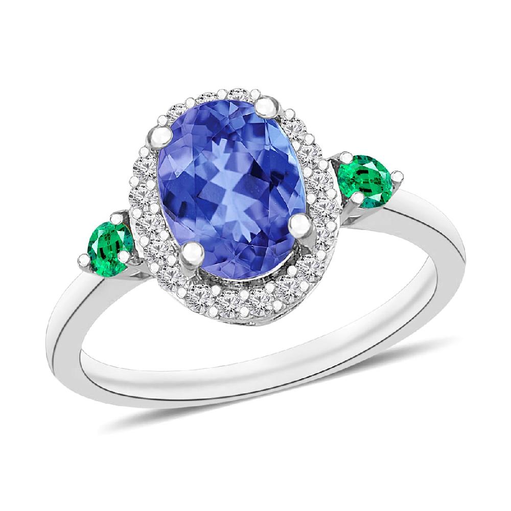 Luxoro Premium Tanzanite Boyaca Colombian Emerald and G-H I1 Diamond 1.60 ctw Ring in 14K White Gold (Del. in 10-12 Days)