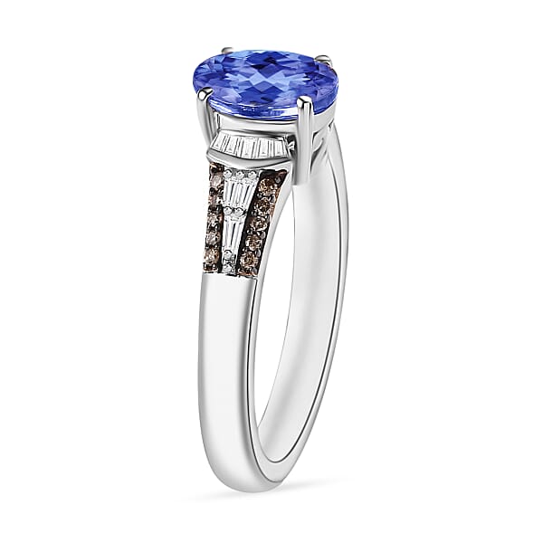 Luxoro Premium Tanzanite I1 Natural Champagne And White Diamond 1.60 Ctw Ring In 14K White Gold (Del. In 10-12 Days)