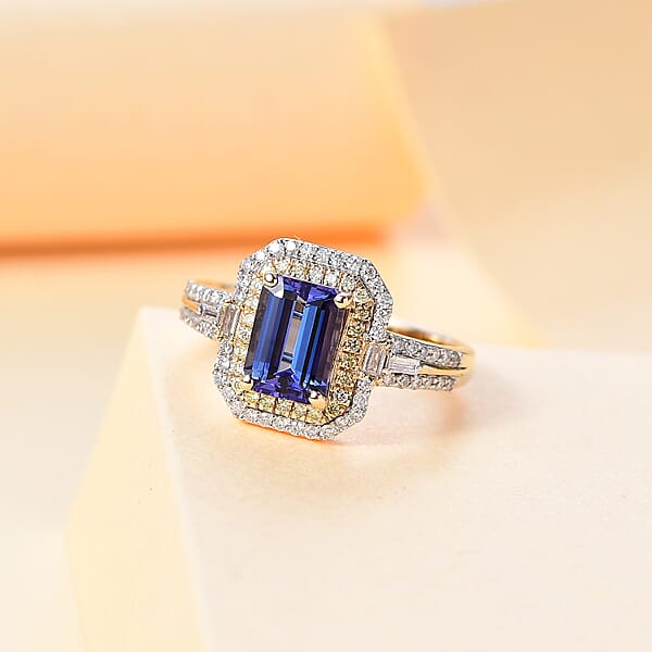 Luxoro Premium Tanzanite I2 Natural Yellow And White Diamond 2.35 Ctw Ring In 10K Yellow Gold