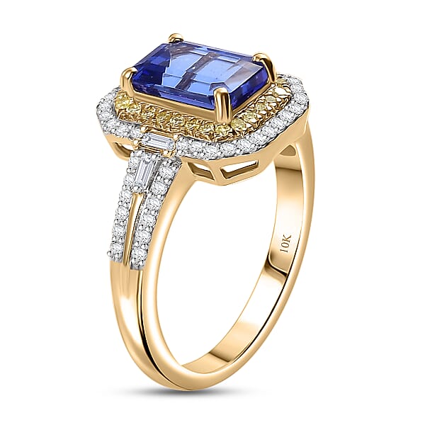 Luxoro Premium Tanzanite I2 Natural Yellow And White Diamond 2.35 Ctw Ring In 10K Yellow Gold