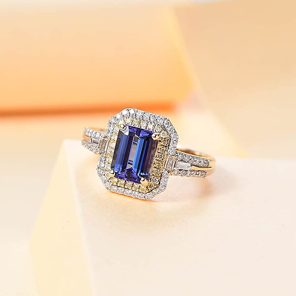 Luxoro Premium Tanzanite I2 Natural Yellow And White Diamond 2.35 Ctw Ring In 10K Yellow Gold