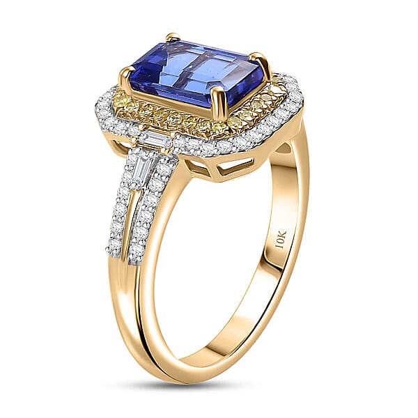 Luxoro Premium Tanzanite I2 Natural Yellow And White Diamond 2.35 Ctw Ring In 10K Yellow Gold