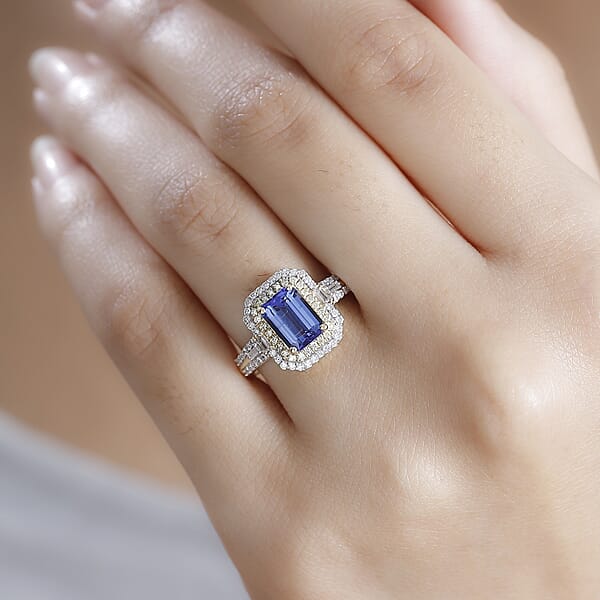 Luxoro Premium Tanzanite I2 Natural Yellow And White Diamond 2.35 Ctw Ring In 10K Yellow Gold