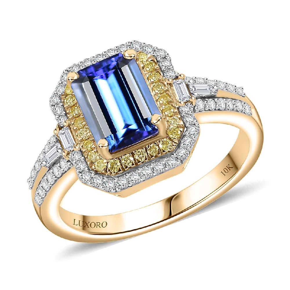 Luxoro Premium Tanzanite I2 Natural Yellow and White Diamond 2.35 ctw Ring in 10K Yellow Gold