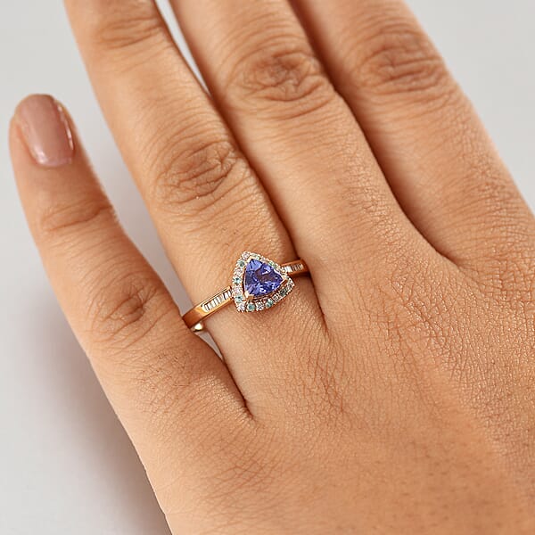 Luxoro Premium Tanzanite Paraiba Tourmaline I2 Natural Pink And White Diamond 1.00 Ctw Atlantis Crown Ring In 10K Rose Gold