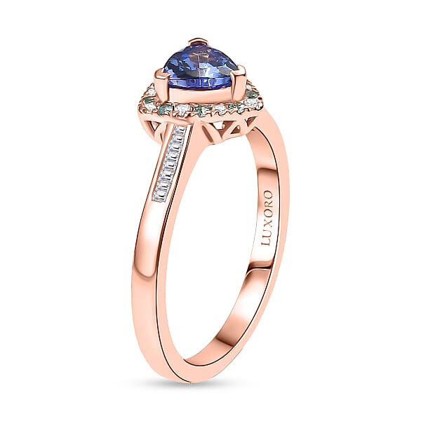 Luxoro Premium Tanzanite Paraiba Tourmaline I2 Natural Pink And White Diamond 1.00 Ctw Atlantis Crown Ring In 10K Rose Gold