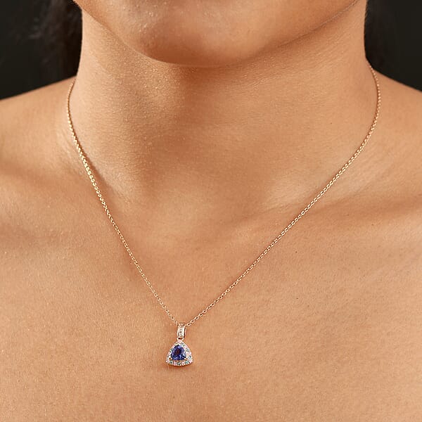 Luxoro Premium Tanzanite Paraiba Tourmaline Natural Pink And White Diamond I2 1.00 Ctw Atlantis Crown Pendant Necklace In 10K Rose Gold 20 Inches