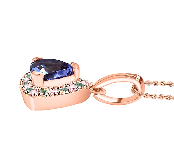 Luxoro Premium Tanzanite Paraiba Tourmaline Natural Pink And White Diamond I2 1.00 Ctw Atlantis Crown Pendant Necklace In 10K Rose Gold 20 Inches