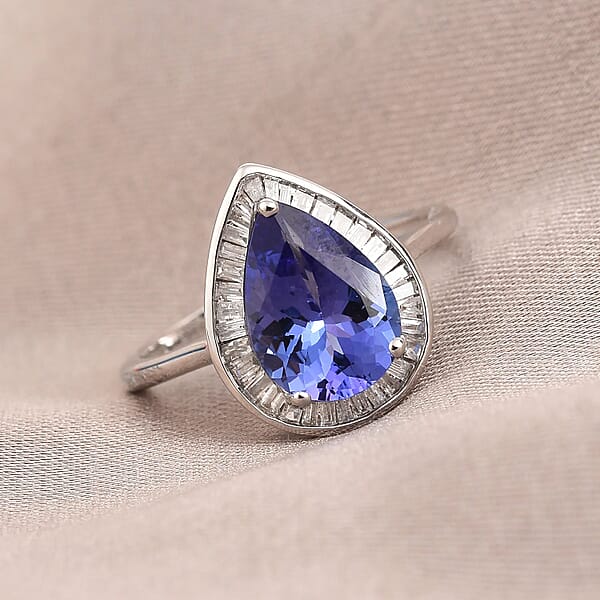 Luxoro Premium Tanzanite Ring 10K White Gold Ring Diamond Halo Ring Tanzanite Halo Ring Engagement Ring For Women 2.40 Ctw (Del. In 10-12 Days)