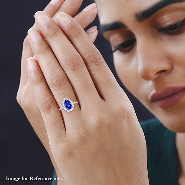 Luxoro Premium Tanzanite Ring 10K White Gold Ring Diamond Halo Ring Tanzanite Halo Ring Engagement Ring For Women 2.40 Ctw (Del. In 10-12 Days)