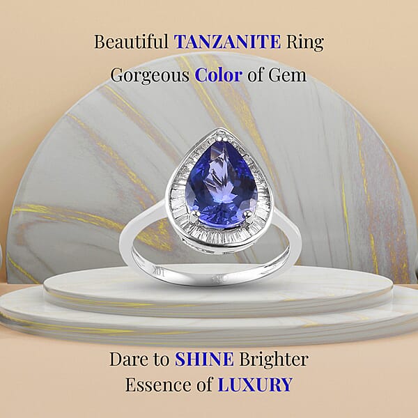 Luxoro Premium Tanzanite Ring 10K White Gold Ring Diamond Halo Ring Tanzanite Halo Ring Engagement Ring For Women 2.40 Ctw (Del. In 10-12 Days)