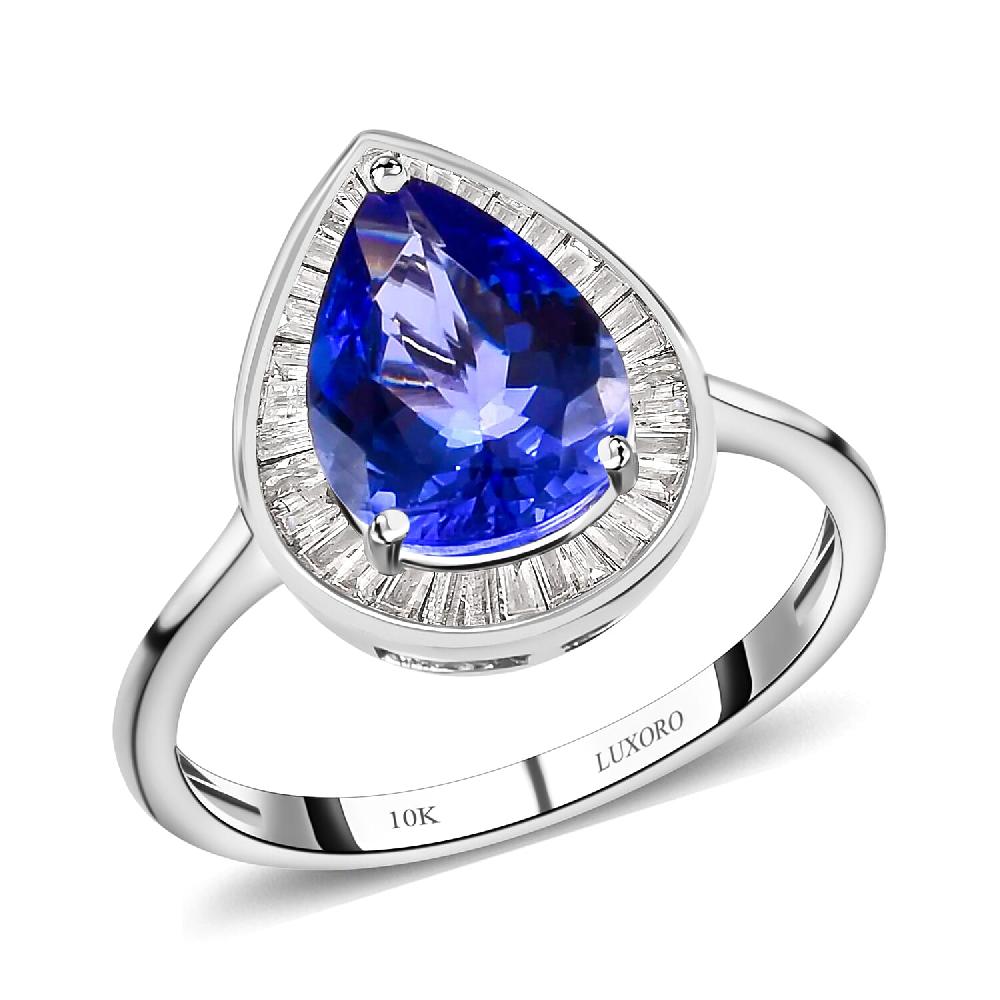 Luxoro Premium Tanzanite Ring 10K White Gold Ring Diamond Halo Ring Tanzanite Halo Ring Engagement Ring For Women 2.40 ctw (Del. in 10-12 Days)