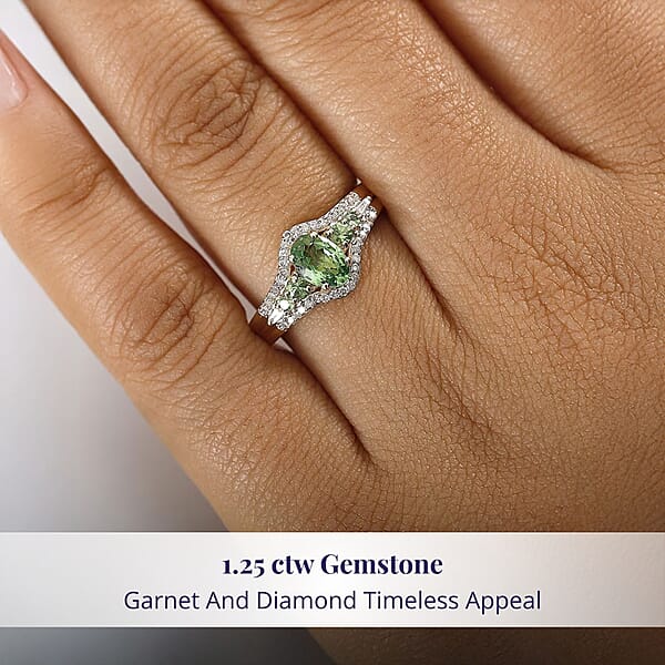 Luxoro Premium Tsavorite Garnet And I2 Diamond 1.25 Ctw Ring In 10K Yellow Gold