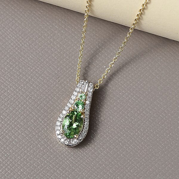 Luxoro Premium Tsavorite Garnet And White Diamond SI 1.10 Ctw Pendant Necklace In 10K Yellow Gold 20 Inches