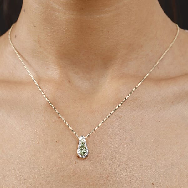 Luxoro Premium Tsavorite Garnet And White Diamond SI 1.10 Ctw Pendant Necklace In 10K Yellow Gold 20 Inches