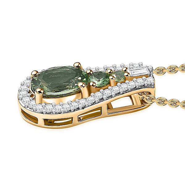 Luxoro Premium Tsavorite Garnet And White Diamond SI 1.10 Ctw Pendant Necklace In 10K Yellow Gold 20 Inches